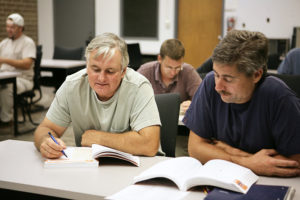 A man in his fifties going back to school for career training.