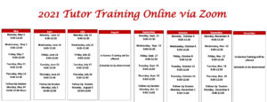 may to december 2021 tutor training schedule