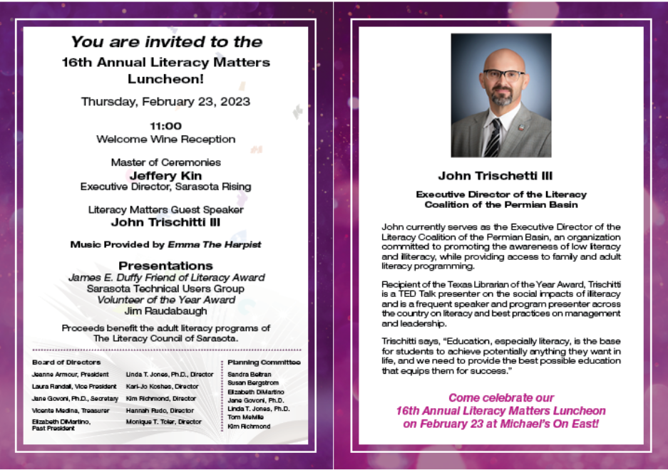 details about the literacy luncheon and guest speaker